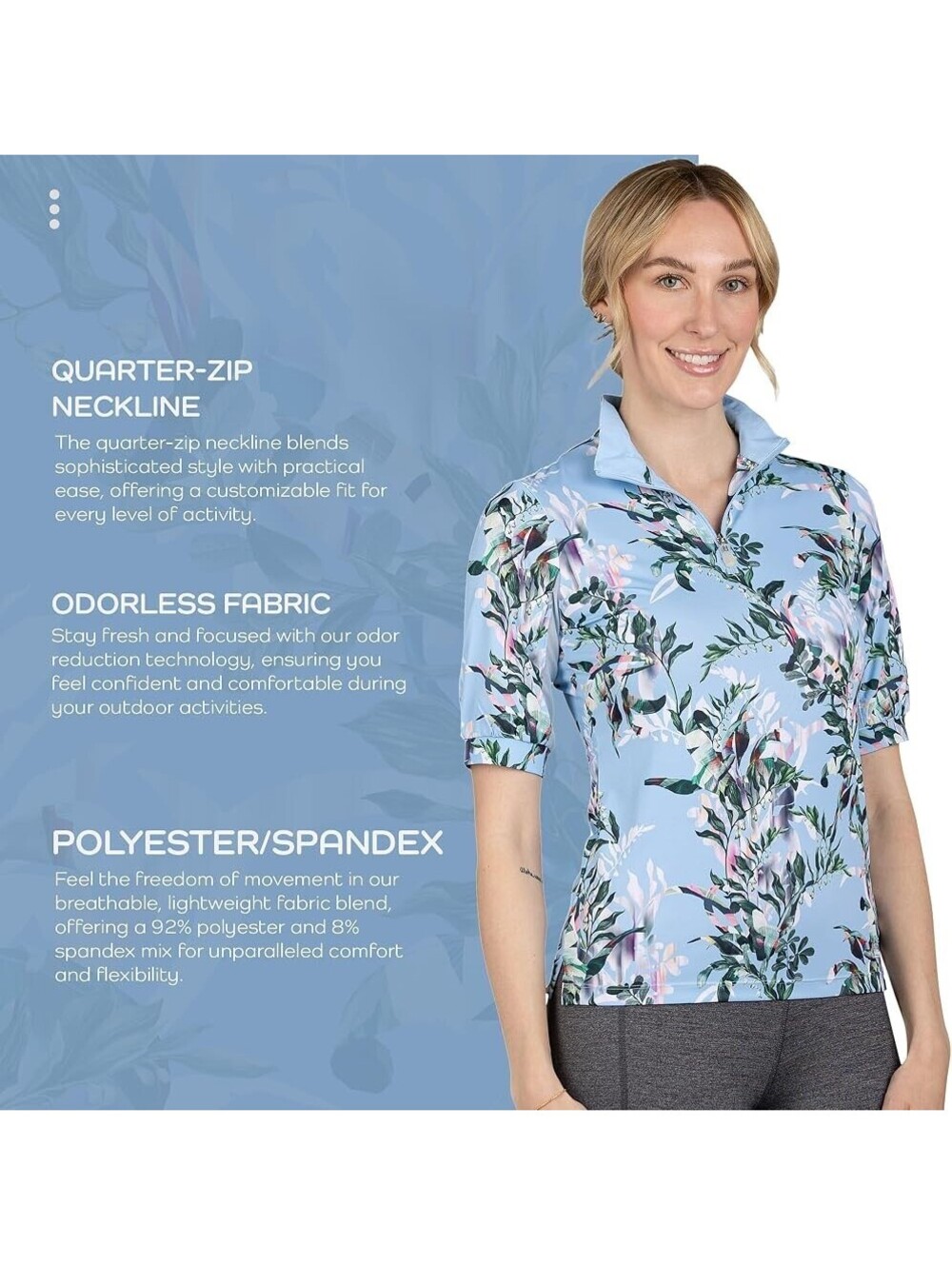 NEW Kastel Denmark Elbow Sleeve Floral Print Sun Shirt 1/4 Zip Top XL NWT